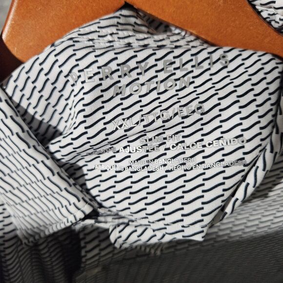 Perry Ellis Motion Shirt Mens 2XL Slim Fit Black White Pattern Stretch Button Up - Picture 6 of 7